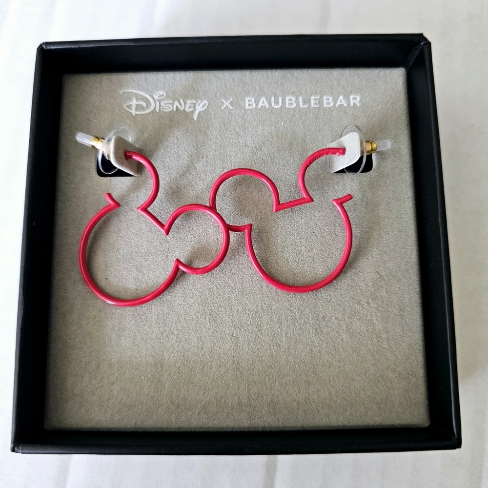 Baublebar X Disney red Mickey Mouse hoop earrings pierced posts NIB